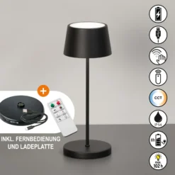 Lámpara de mesa LED recargable Asena Pro negro arena, 30 cm metal IP54