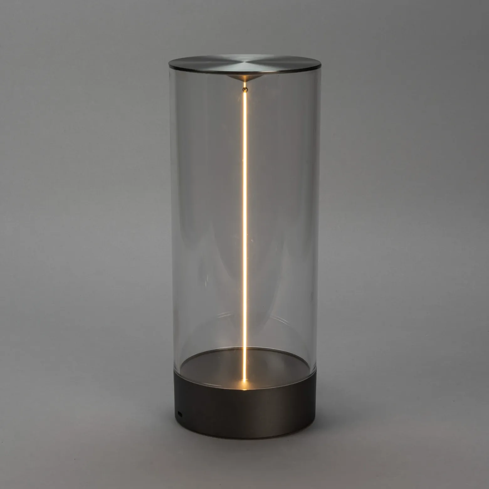 Lámpara de mesa LED recargable Edison, altura 32 cm, gris/transparente, IP54