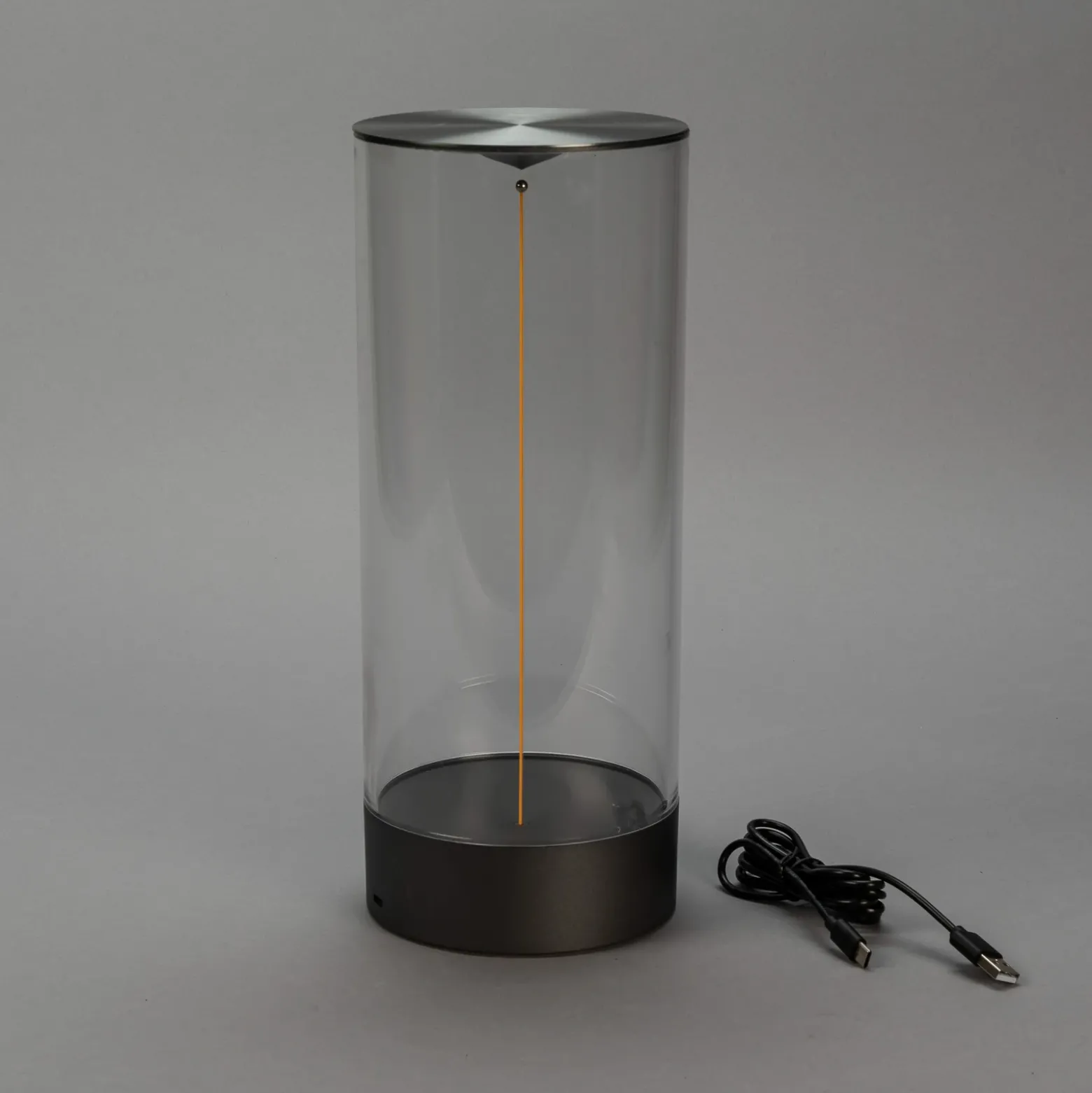 Lámpara de mesa LED recargable Edison, altura 32 cm, gris/transparente, IP54