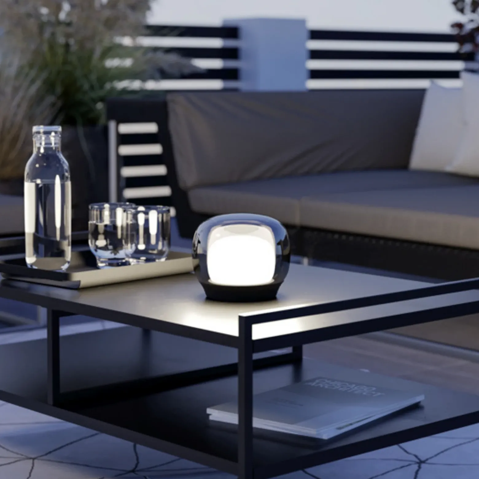 Lámpara de mesa LED recargable EGLO STROVE, gris, altura 13 cm, IP44, atenuable