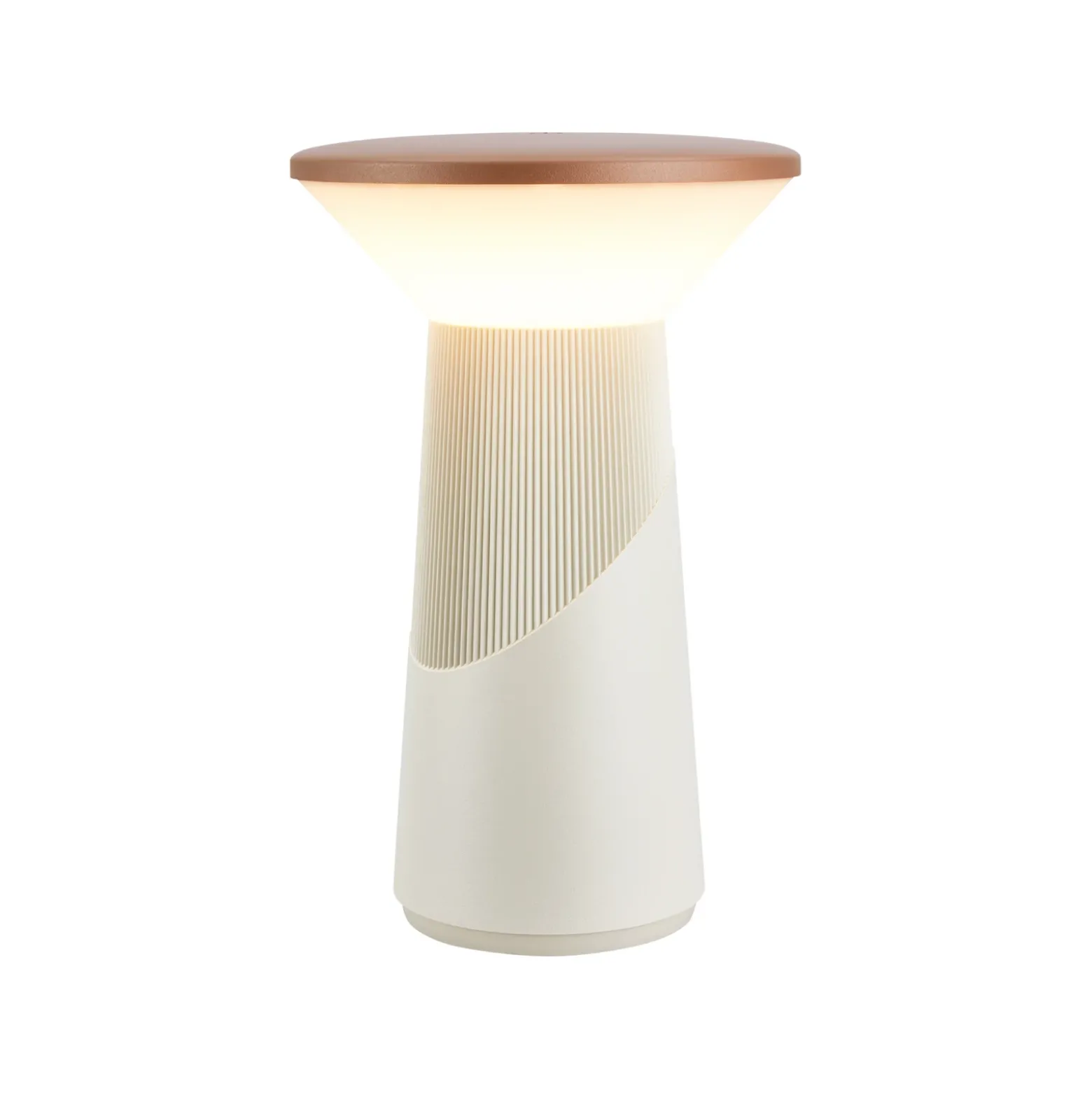 Lámpara de mesa LED recargable Pilia, marrón/gris claro, altura 24 cm, IP44