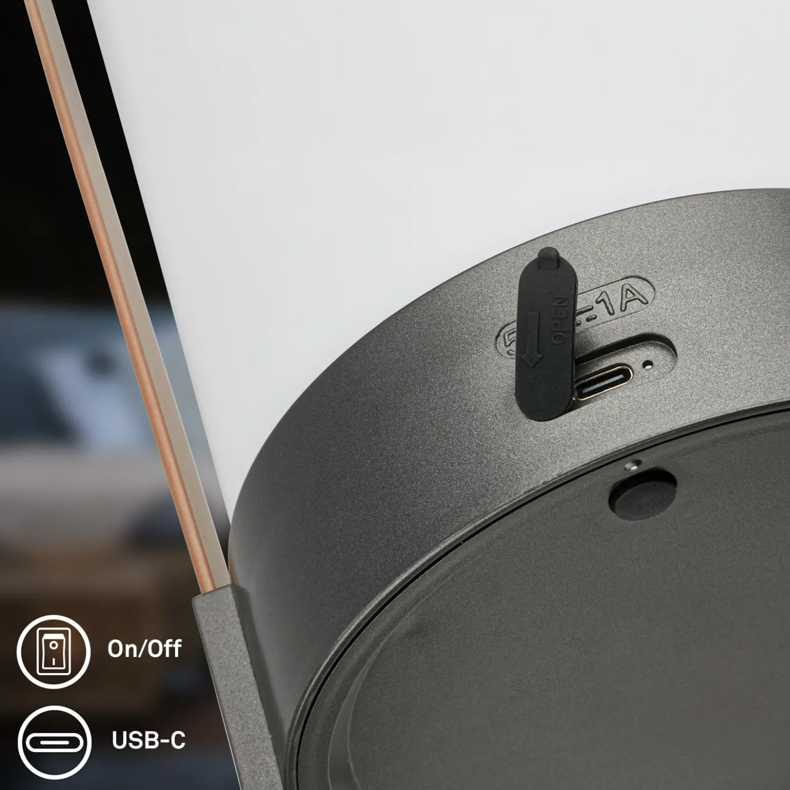 lámpara de mesa LED recargable ASA BIG, antracita/marrón Altura 24 cm IP44
