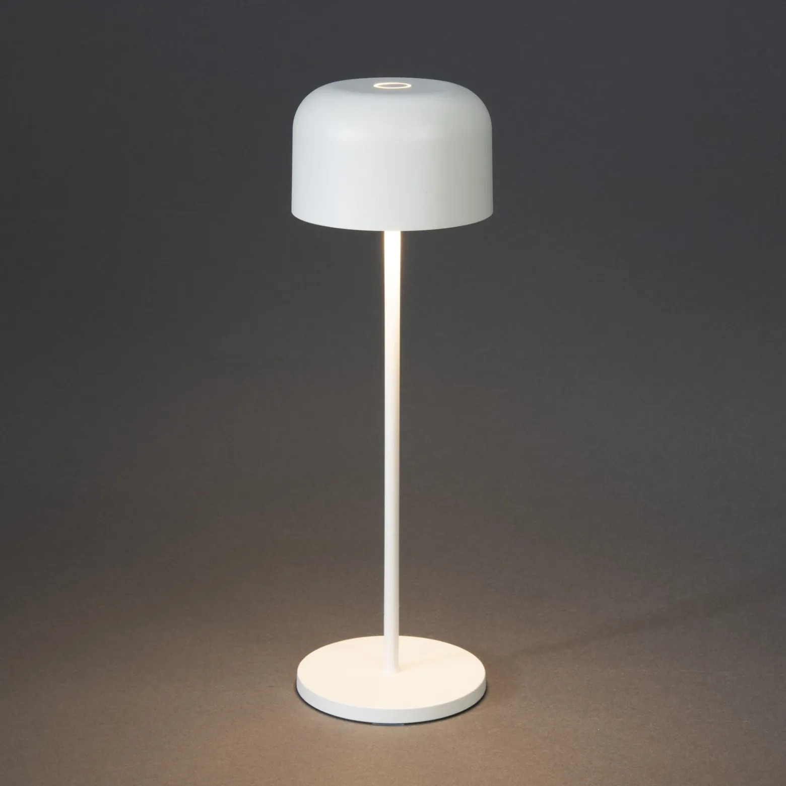 Lámpara de mesa LED recargable Lille, altura 36 cm, blanca, IP54, USB