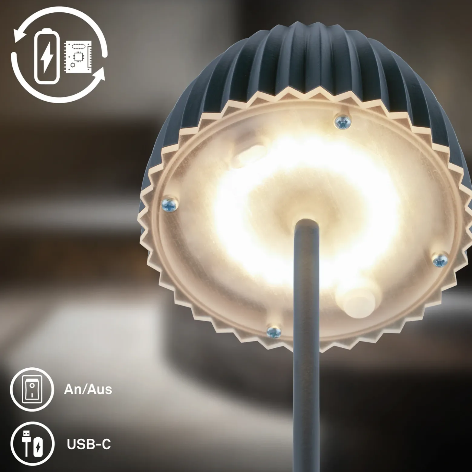 Lámpara de mesa LED recargable Brilo unplugged Riffle, 36 cm, antracita