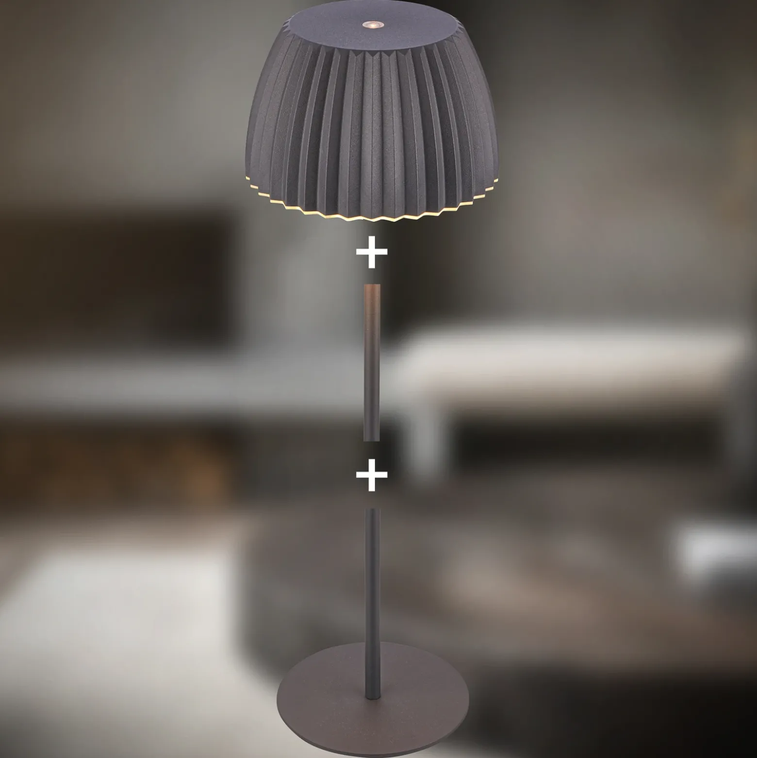 Lámpara de mesa LED recargable Brilo unplugged Riffle, 36 cm, antracita