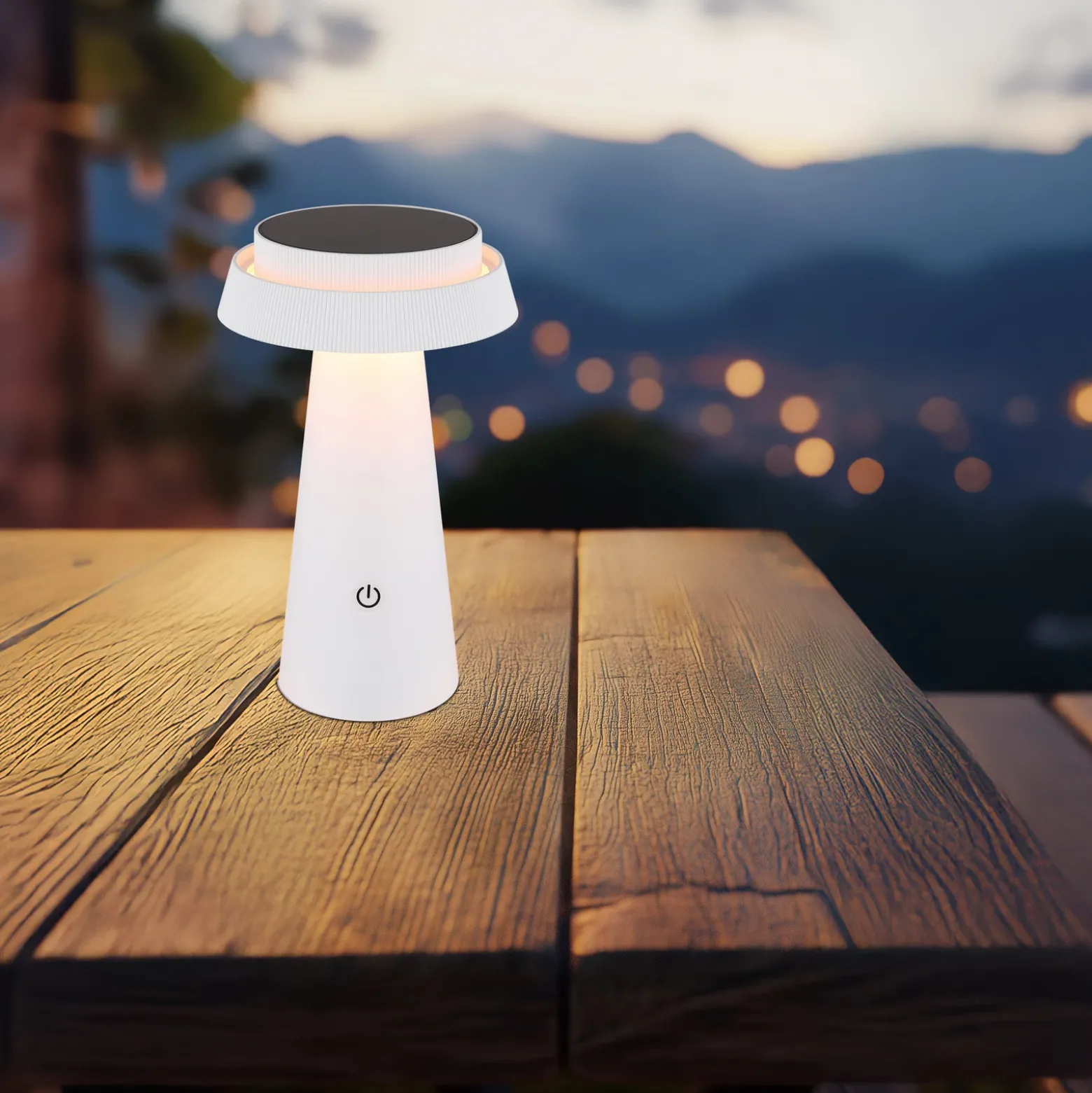 Lámpara de mesa LED solar 36624, blanca, batería recargable, CCT, IP54,