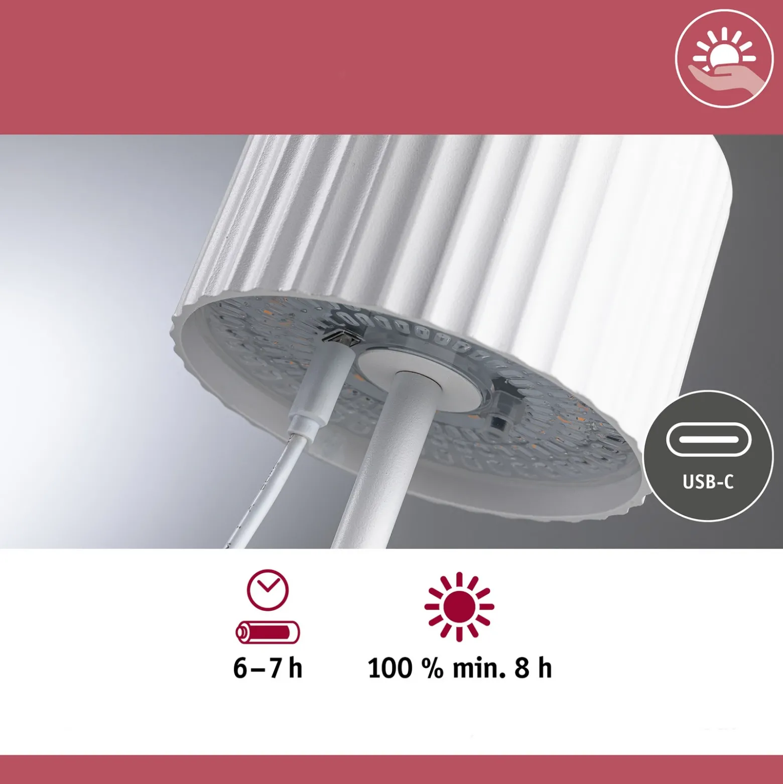 lámpara de mesa LED solar Else de Paulmann, blanca, IP44, atenuable