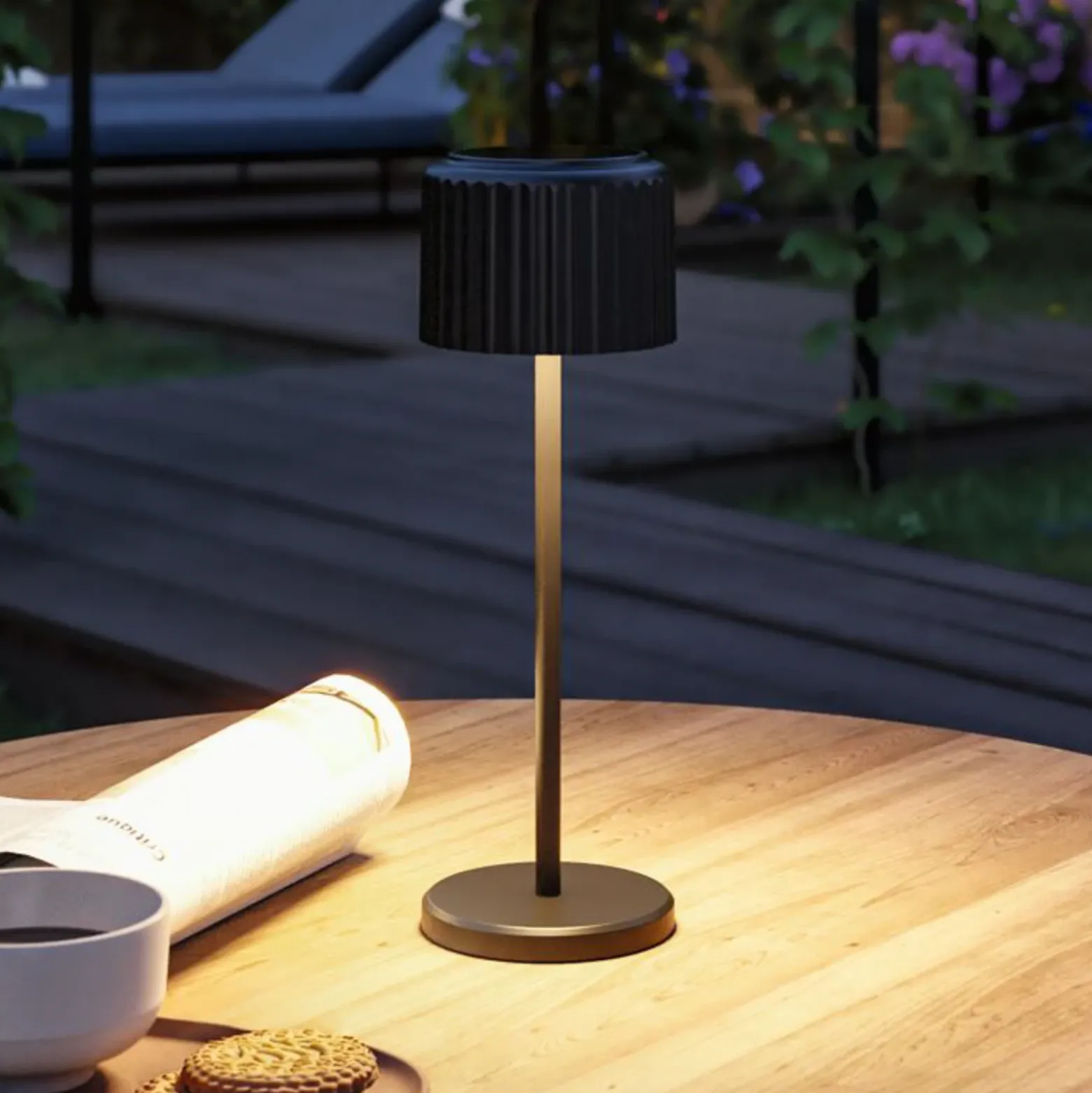 lámpara de mesa LED solar Else de Paulmann, negra, IP44 atenuable