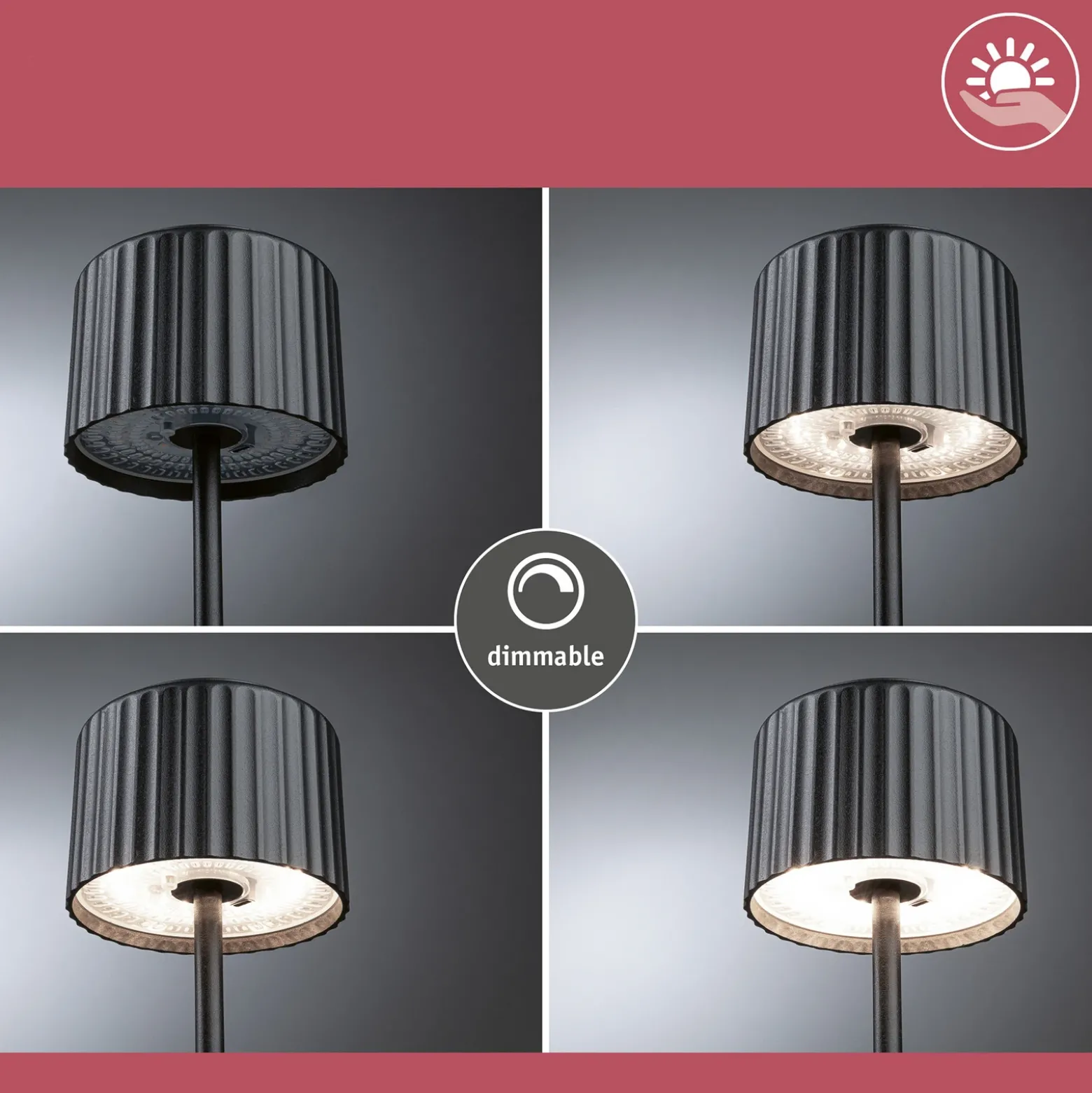 lámpara de mesa LED solar Else de Paulmann, negra, IP44 atenuable