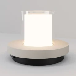 Lámpara de mesa LED solar Lantra, blanca, altura 10 cm, IP44, con atenuador de