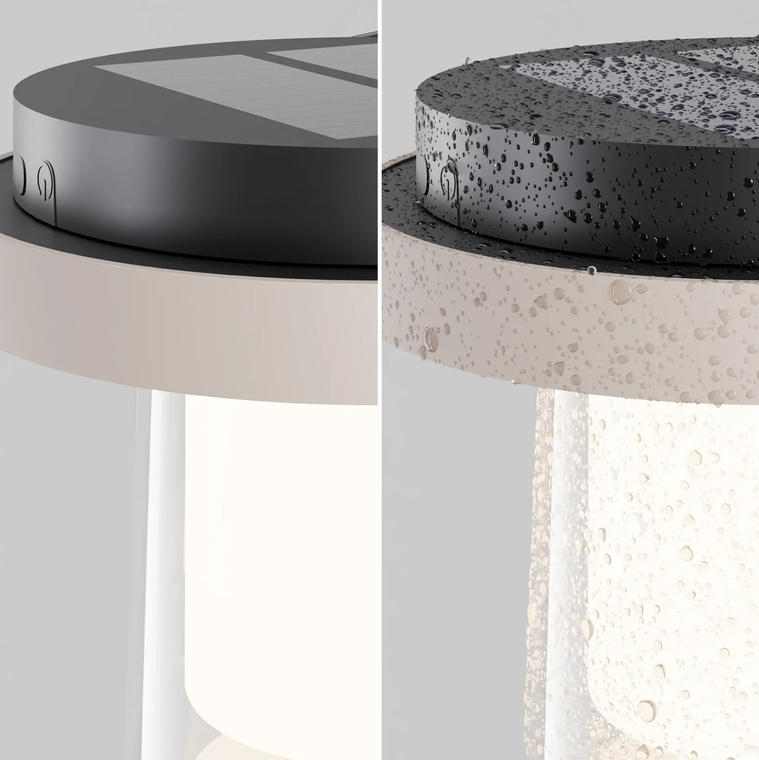 Lámpara de mesa LED solar Lantra, blanca, altura 10 cm, IP44, con atenuador de