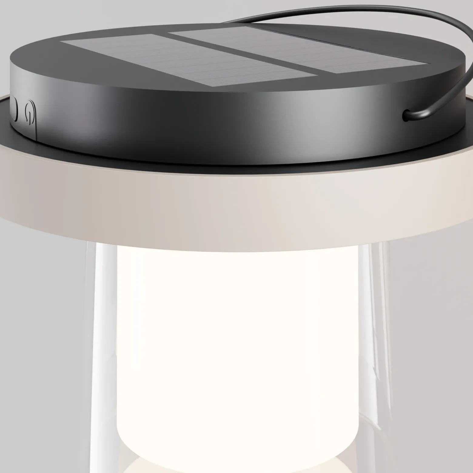 Lámpara de mesa LED solar Lantra, blanca, altura 10 cm, IP44, con atenuador de