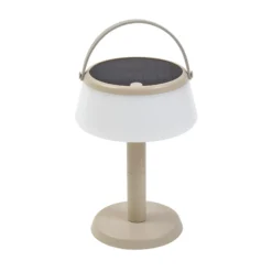 Lámpara de mesa LED solar Lindby Mikkel, beige, atenuable, 7 cm