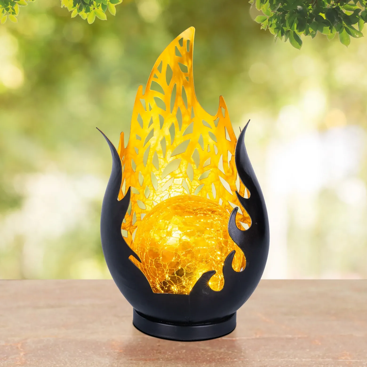 Lámpara de mesa LED solar 36534, negro, dorado, metal, cristal