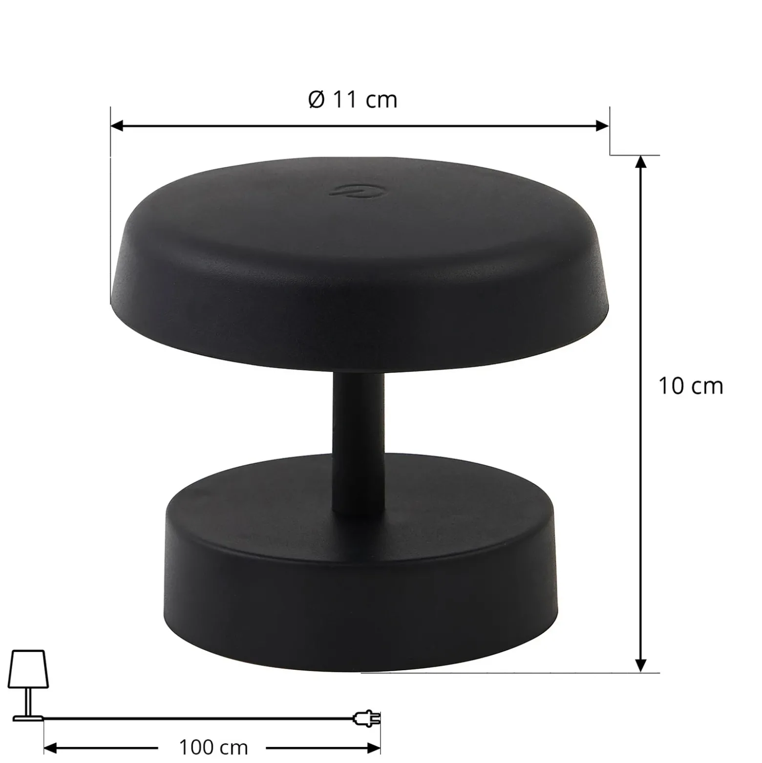 Lámpara de mesa Lindby LED recargable Nalani, 10 cm de altura, IP44, atenuable