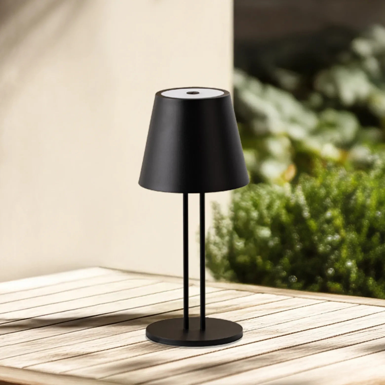 Lámpara de mesa Lindby LED recargable Janea TWIN, negra, metal