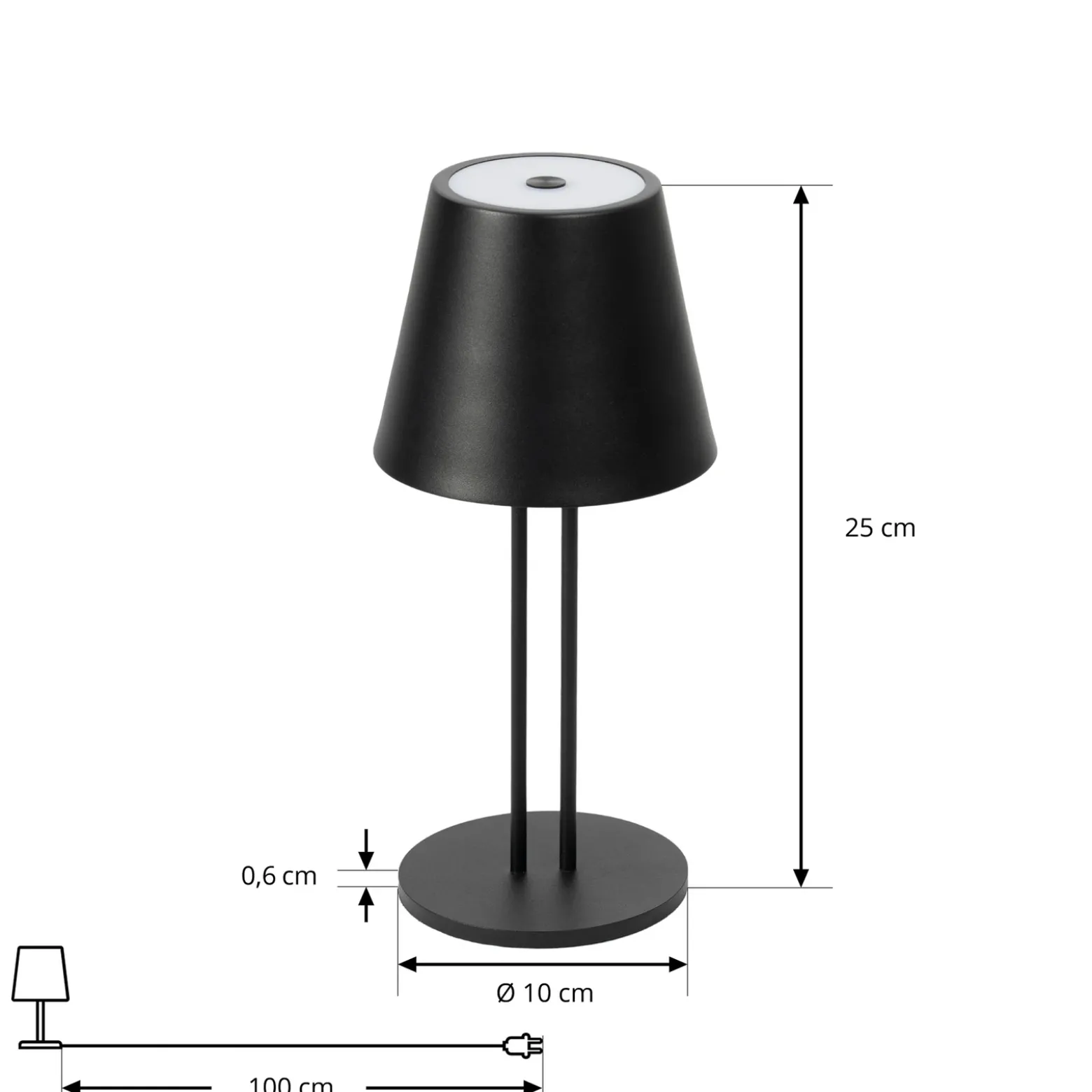 Lámpara de mesa Lindby LED recargable Janea TWIN, negra, metal
