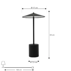 Lámpara de mesa Lindby LED recargable Ayva, negra, aluminio, IP44