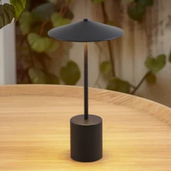 Lámpara de mesa Lindby LED recargable Ayva, negra, aluminio, IP44