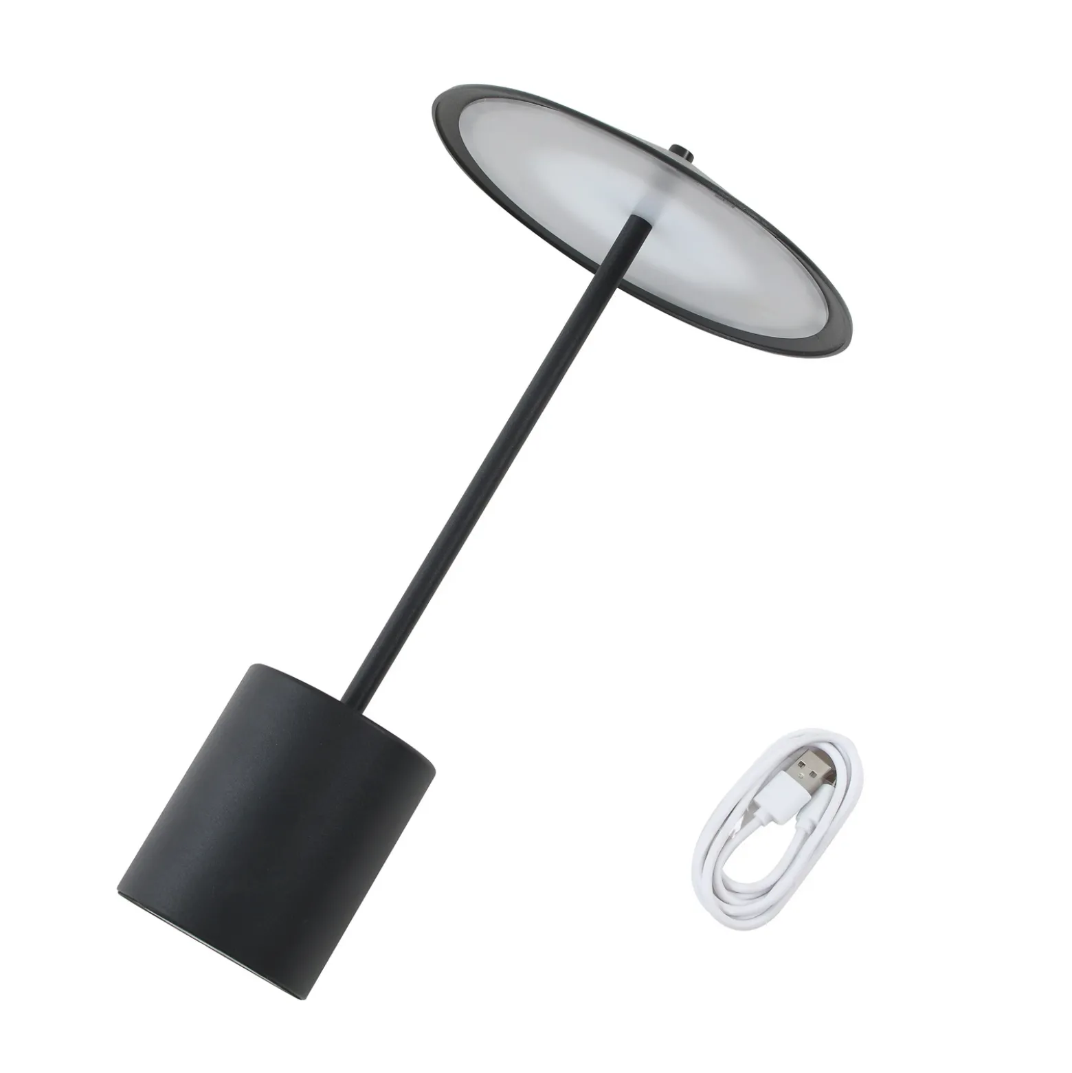 Lámpara de mesa Lindby LED recargable Ayva, negra, aluminio, IP44