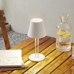 Lámpara de mesa Lindby LED recargable Janea TWIN, blanca, metal