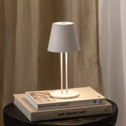 Lámpara de mesa Lindby LED recargable Janea TWIN, blanca, metal