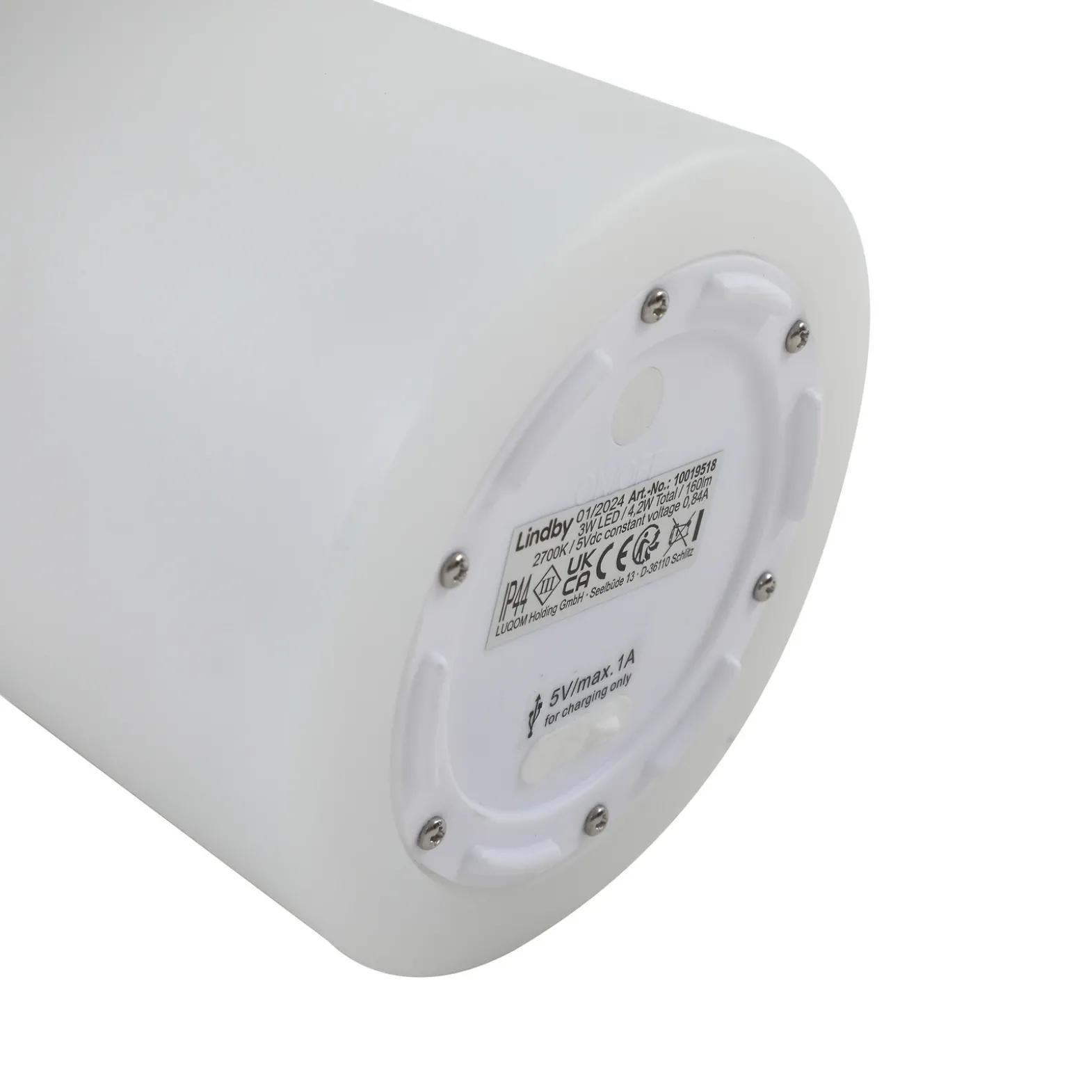 Lámpara de mesa Lindby LED recargable Kalina, negra/blanca, IP44