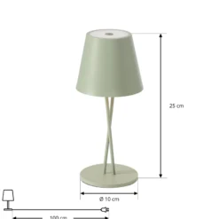 Lámpara de mesa Lindby LED recargable Janea CROSS, verde, metal