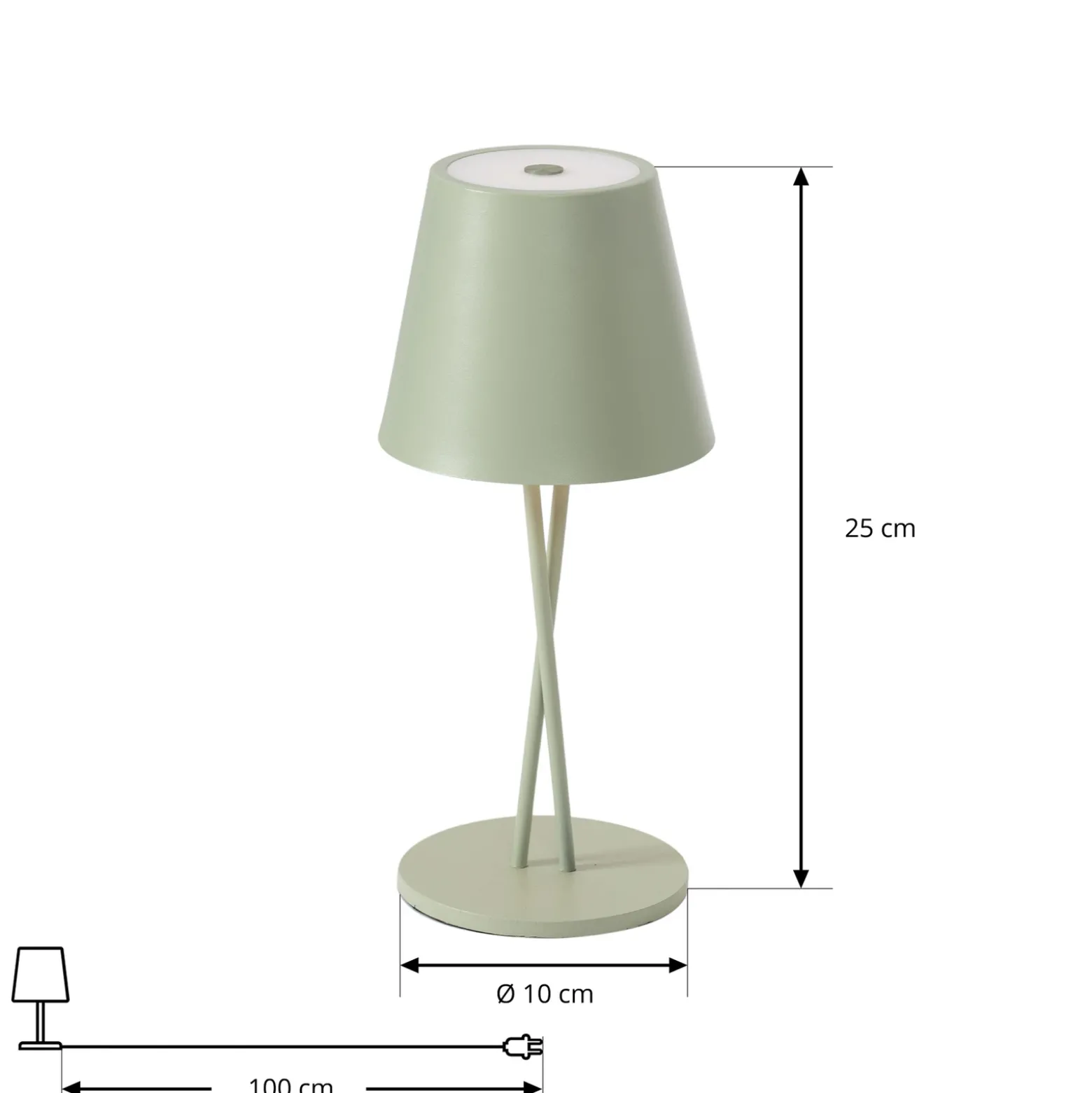 Lámpara de mesa Lindby LED recargable Janea CROSS, verde, metal