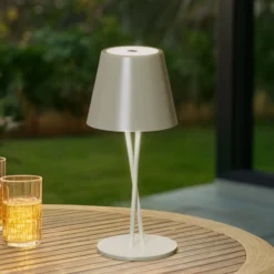 Lámpara de mesa Lindby LED recargable Janea CROSS, verde, metal