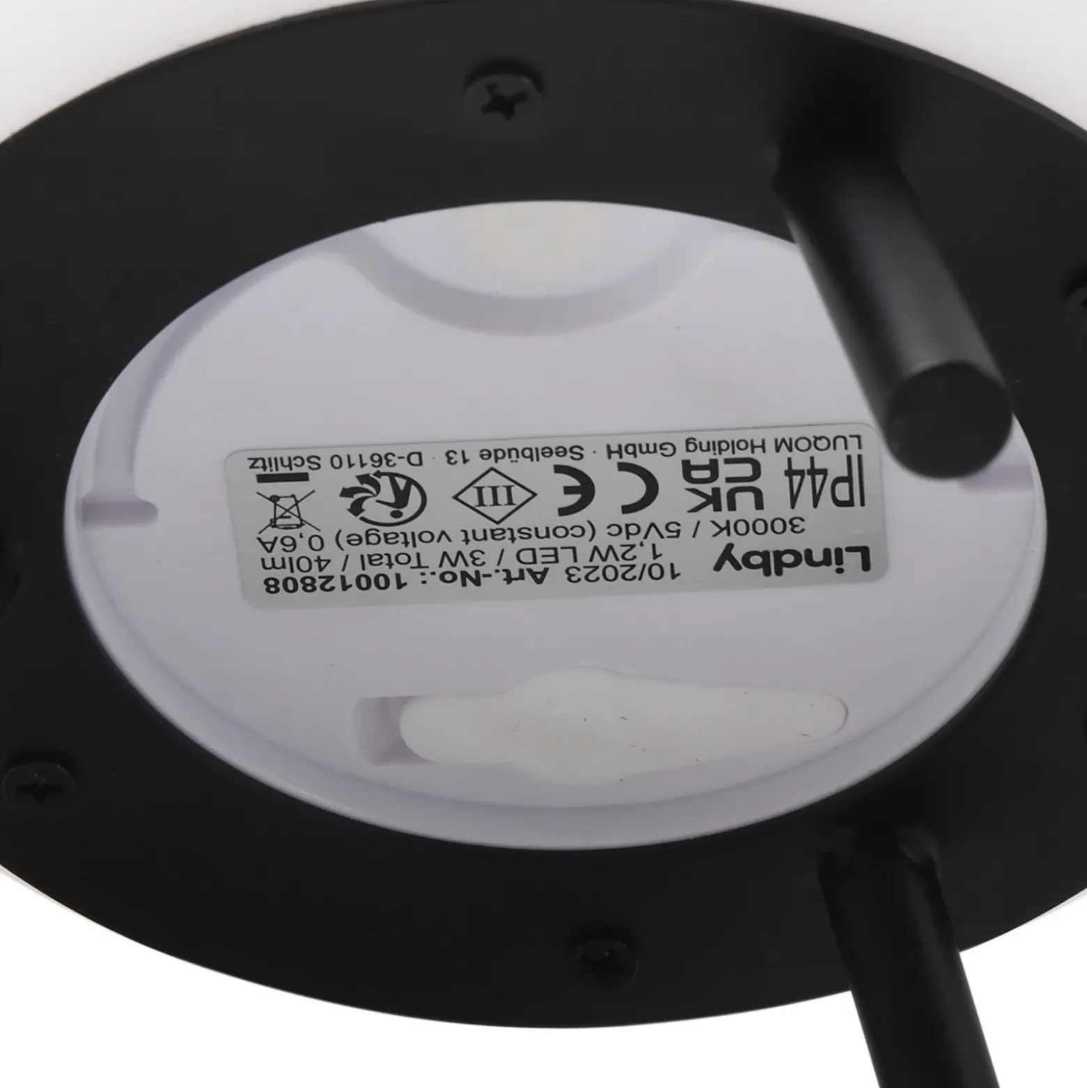 Lámpara de mesa Lindby LED recargable Aurilia, blanco/negro, hierro, IP44