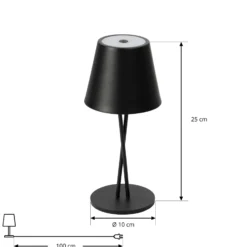 Lámpara de mesa Lindby LED recargable Janea CROSS, negra, metal