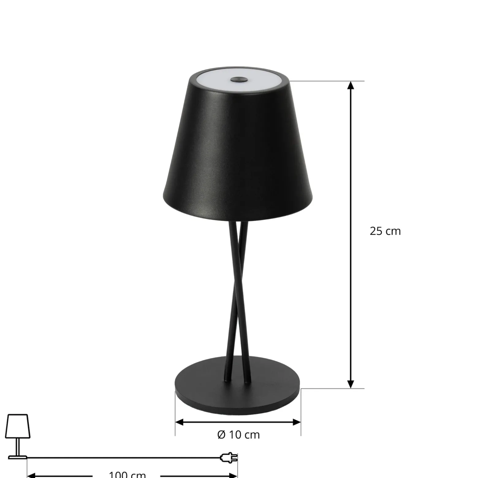 Lámpara de mesa Lindby LED recargable Janea CROSS, negra, metal