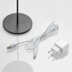 Lámpara de mesa Lucande LED recargable Tibia, negra, aluminio, USB, IP54