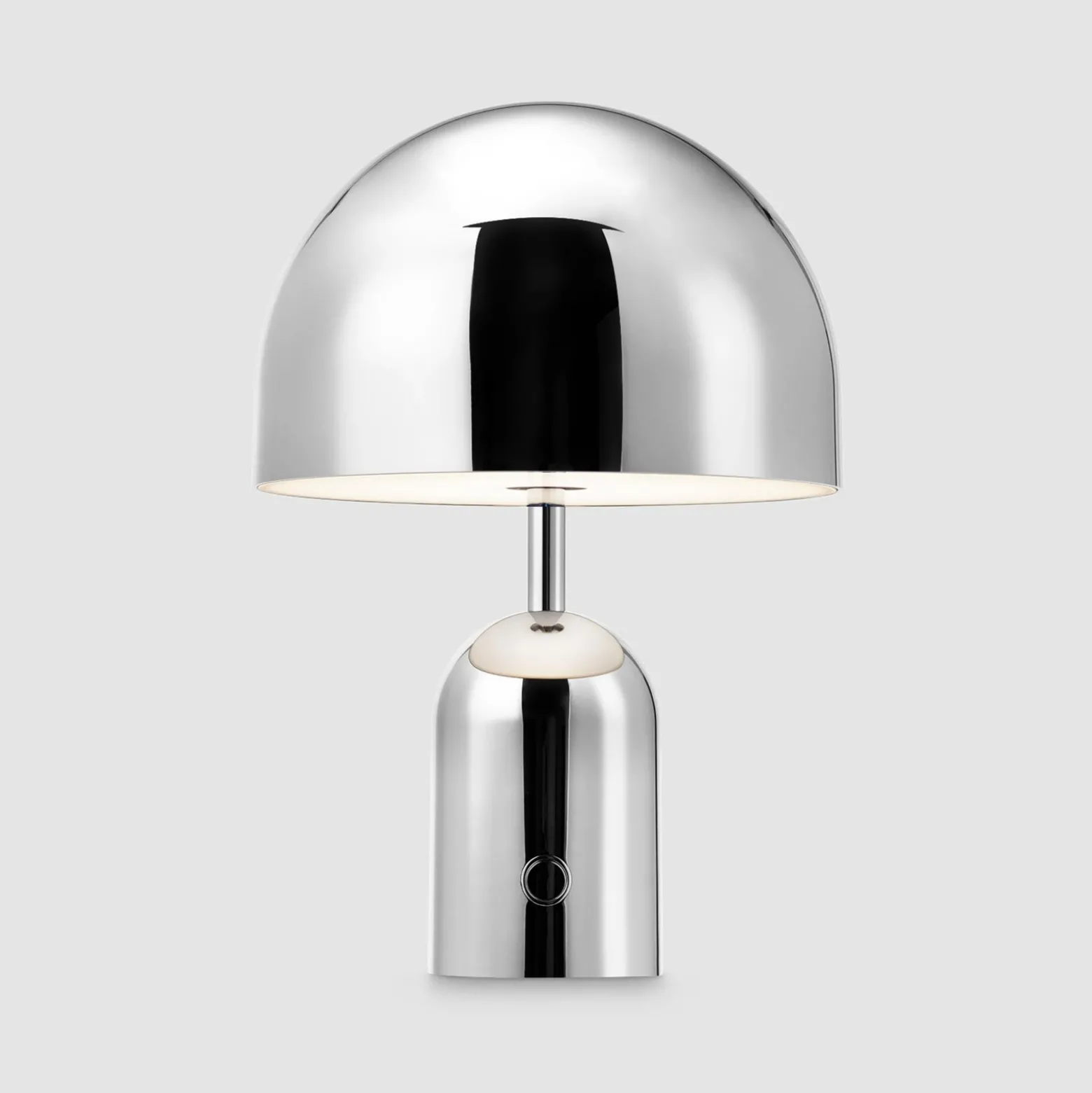 Lámpara de mesa recargable BELL PORTABLE de Tom Dixon, plateada, 28 cm, IP44