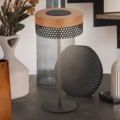 Lámpara de mesa recargable Booha, marrón, metal, IP44, atenuable