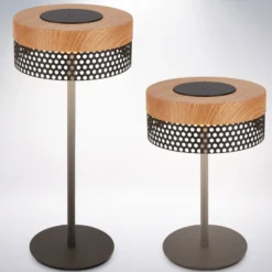Lámpara de mesa recargable Booha, marrón, metal, IP44, atenuable