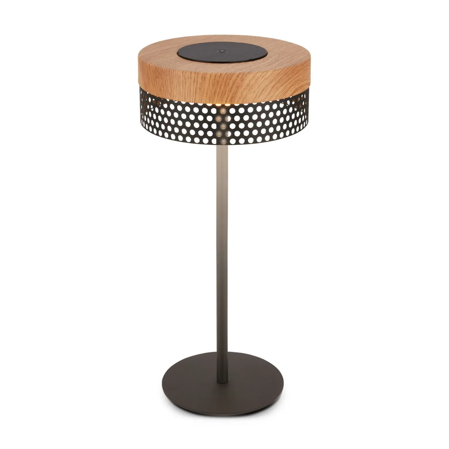 Lámpara de mesa recargable Booha, marrón, metal, IP44, atenuable