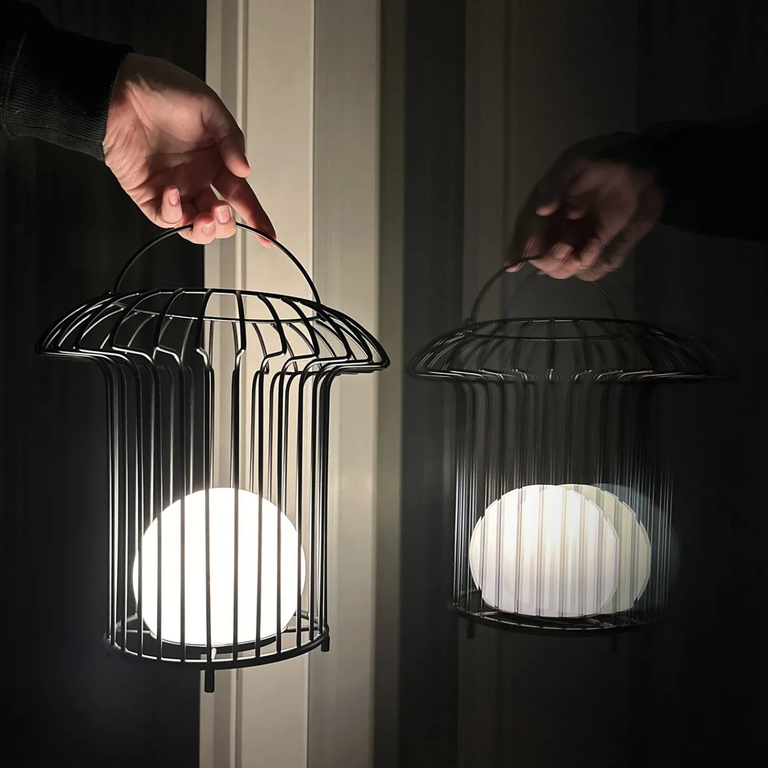 Lámpara de mesa recargable LED Basket de Dyberg Larsen, negra, metal