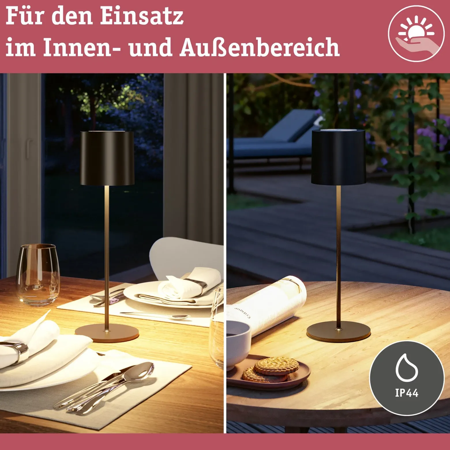 Lámpara de mesa recargable LED Paulmann Tuni, negra, plástico, IP44