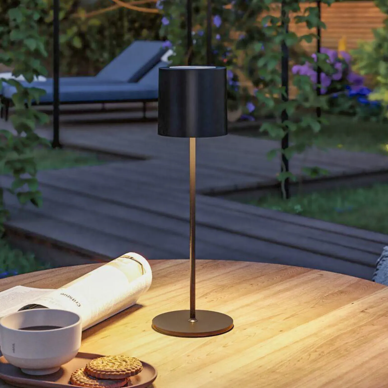 Lámpara de mesa recargable LED Paulmann Tuni, negra, plástico, IP44