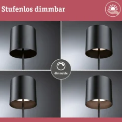 Lámpara de mesa recargable LED Paulmann Tuni, negra, plástico, IP44
