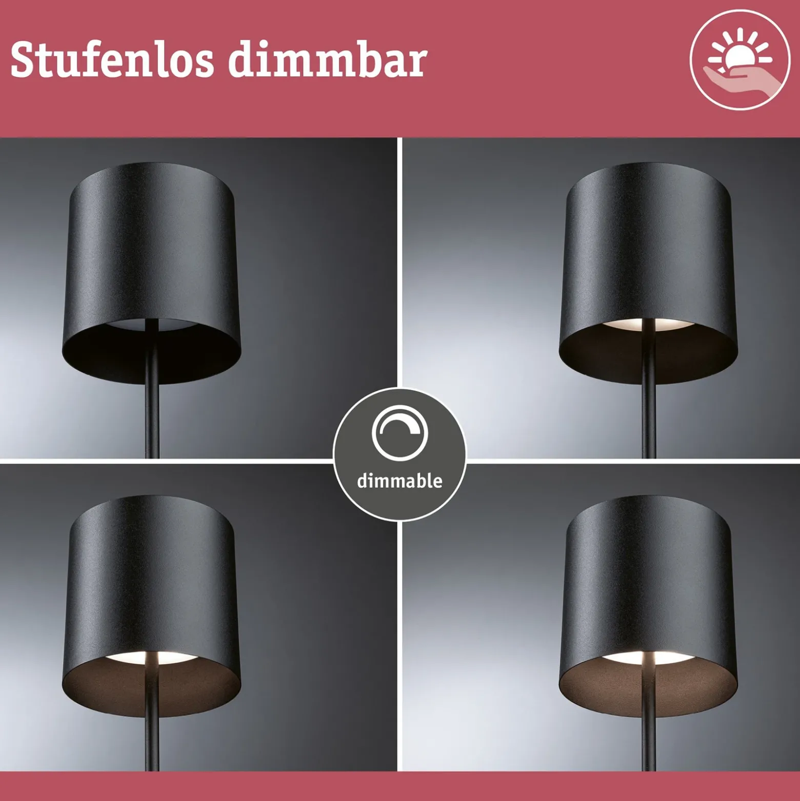 Lámpara de mesa recargable LED Paulmann Tuni, negra, plástico, IP44