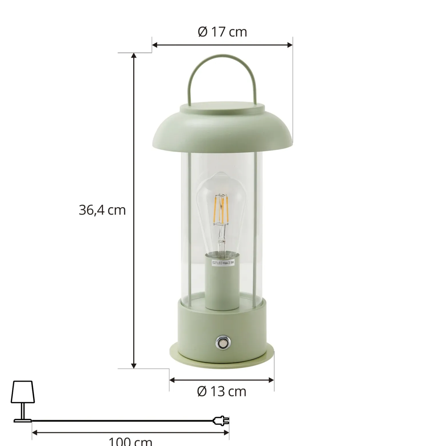 Lámpara de mesa recargable Lindby Yvette, verde, IP44, regulador táctil