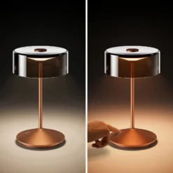 Lámpara de mesa recargable Numotion LED, bronce, cristal, IP54, atenuable