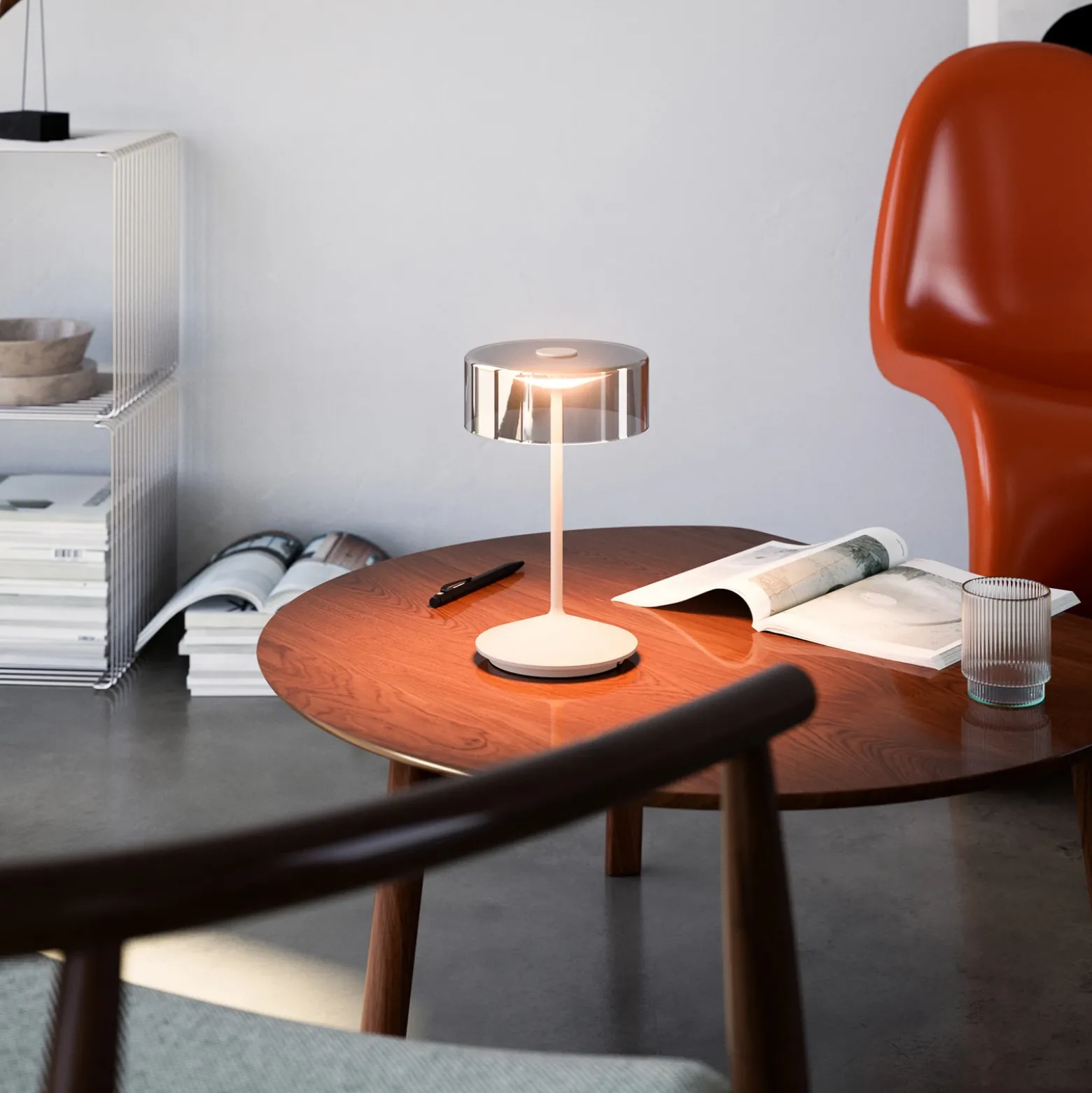 Lámpara de mesa recargable Numotion LED, beige, cristal, IP54, atenuable