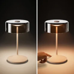 Lámpara de mesa recargable Numotion LED, beige, cristal, IP54, atenuable