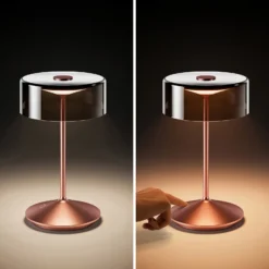 Lámpara de mesa recargable Numotion LED, oro rosa, cristal, IP54, atenuable