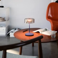 Lámpara de mesa recargable Numotion LED, azul, cristal, IP54, atenuable