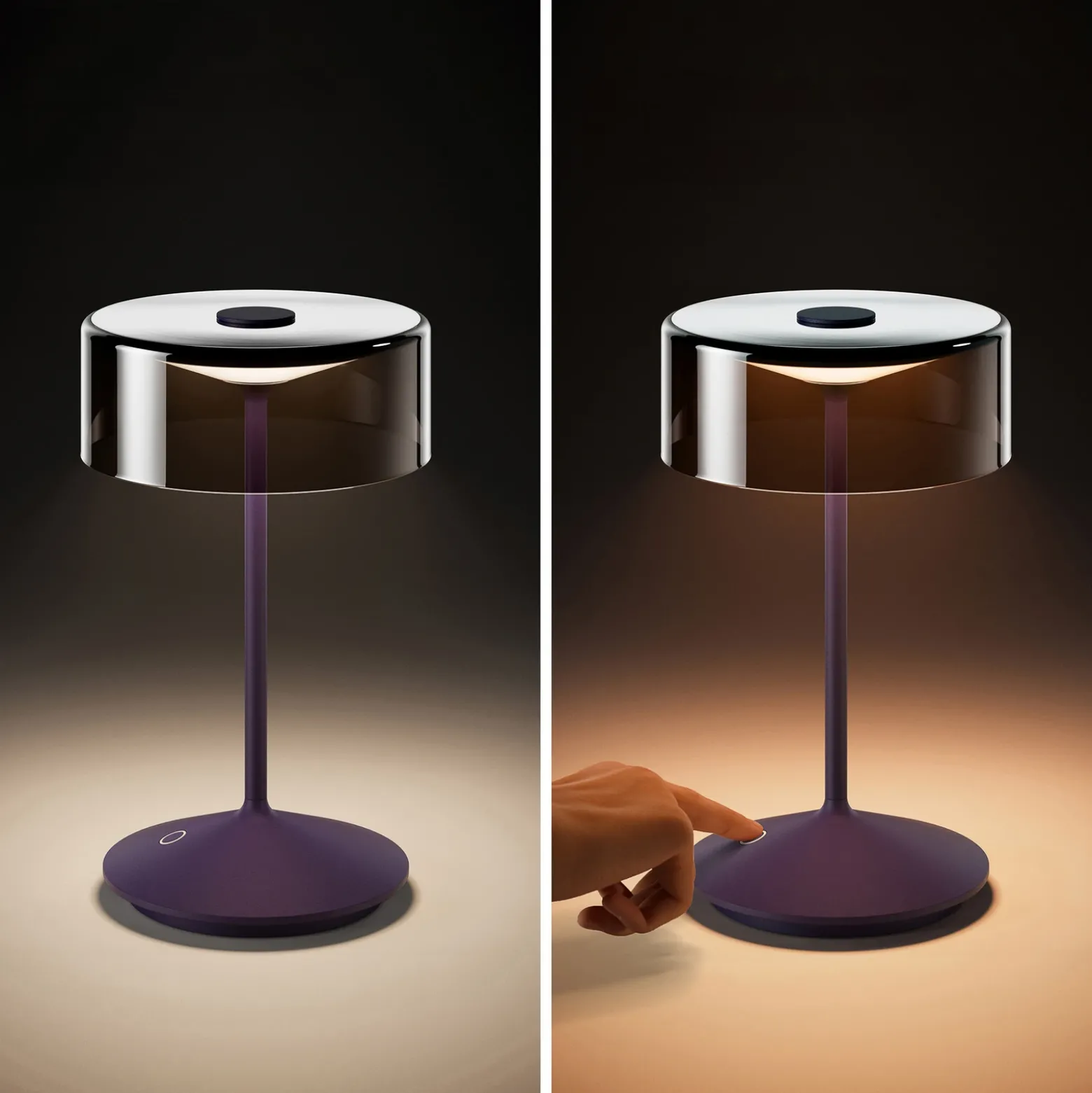 Lámpara de mesa recargable Numotion LED, azul, cristal, IP54, atenuable